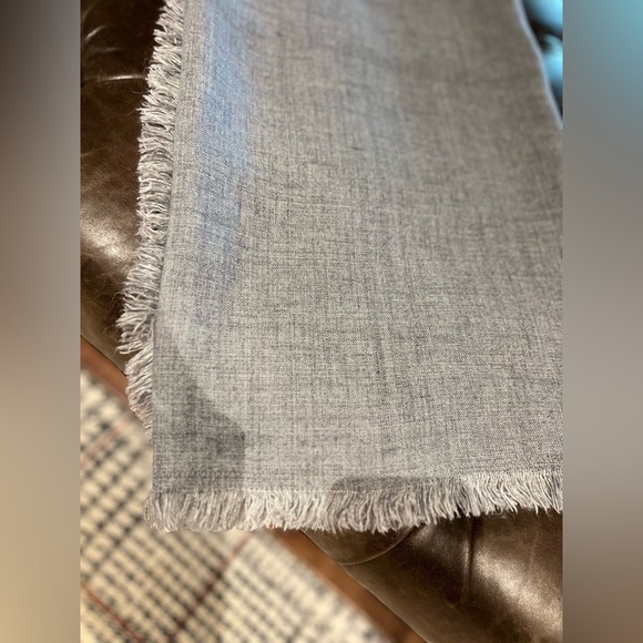 Pottery Barn table throw 50” x 50”
Blue/Gray linen with frayed edging - Picture 1 of 5